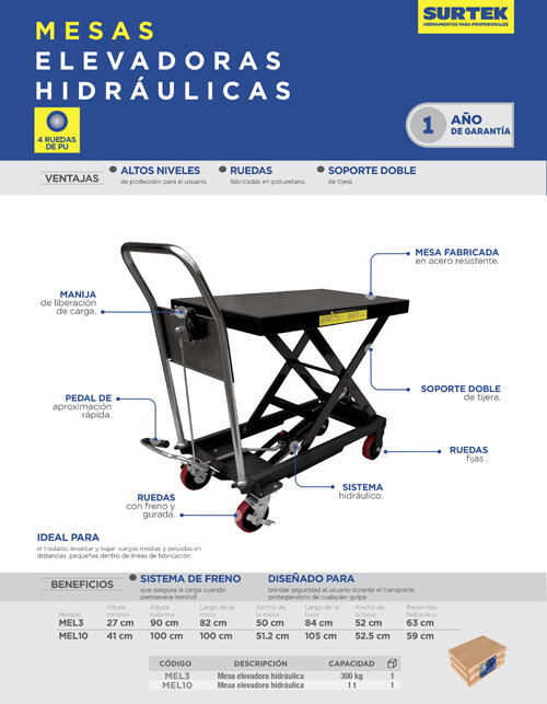 Mesa elevador hidráulica 1ton Surtek. - FERRETERÍA WITZI