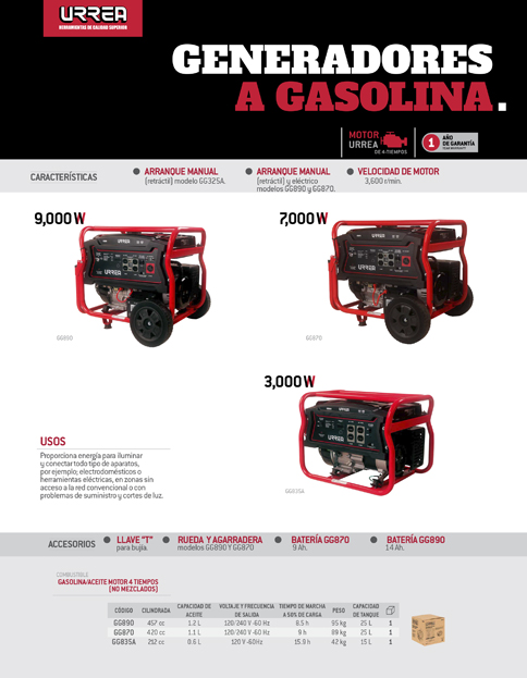 URREA Generador Portátil , Combustible de Gasolina , Tipo de