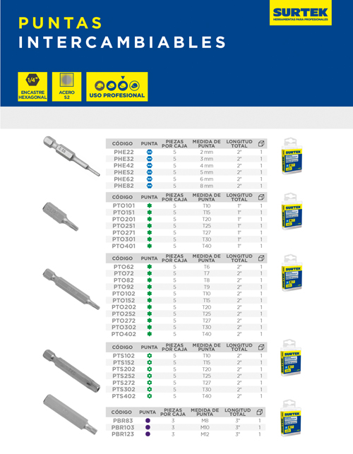 Punta Torx de poder hexágono de 1/4″, T30 x 2″ 10 piezas Surtek « Urrea  Monterrey